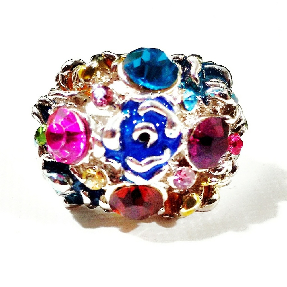 VTG Colorful Enamel & Austrian Crystal Ring- 8.25
